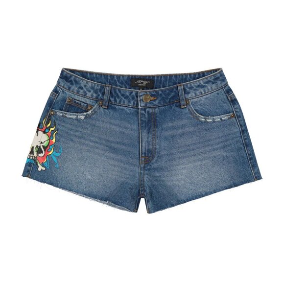 Ed Hardy Flame Skull Denim Shorts Retro Medium - WEHD8000-6